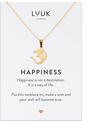 LUUK LIFESTYLE Halskette aus Edelstahl mit Anhänger und HAPPINESS Spruchkarte, Freundschaftskette, Geschenk zum Geburtstag, Damenschmuck, Silber, Gold, Rosé