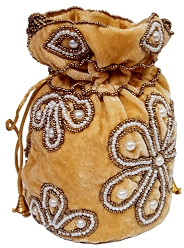 Purpledip Potli Bags Potli02$ Geldbörse mit Kordelzug, Chenille Gold, Large