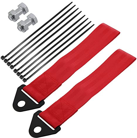 X AUTOHAUX 2 Set Front Bumper Car Tow Strap Trim Trailer Belt with Rope Red