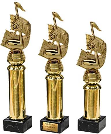eberin Gesang & Musik Pokal mit Gravur/Wunschtext · Note/Notenschlüssel/Notenblatt auf Goldsäule/Marmor schwarz · Pokal in 3 Größen erhältlich ·