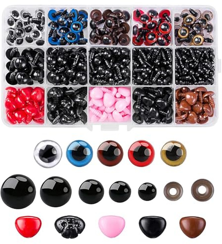 Sicherheitsaugen für Häkeltiere, 752 Stück Amigurumi Augen und Nasen Puppenaugen Knopfaugen für Häkeltiere Plüsch Teddybär 5-12mm