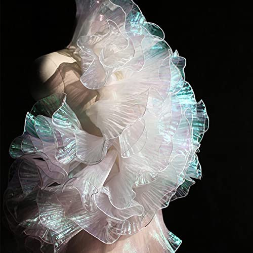 URROMA 5 Yards Retro Ruffle plissiert Chiffon Trim, Fancy White Double Locking Edge Tulle Stoff Applique für Kleid Tasche Dekoration Trimmen Handwerk Nähen