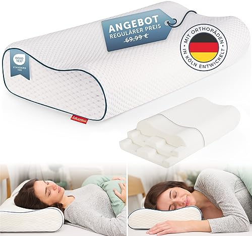 Blumtal Nackenstützkissen - Orthopädisches Kissen - Memory Foam Kissen - Oeko-TEX zertifiziertes Kopfkissen Nackenschmerzen - ergonomisches Kopfkissen Seitenschläfer - Nackenkissen Bett - Neck Pillow