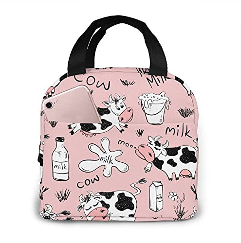 XVBCDFG Fiambrera cálida Bolsa de asas reutilizable Bolsa de almuerzo aislada Bolsa de Bento térmica de vacas rosas lindas para mujeres Hombres Adultos Niñas