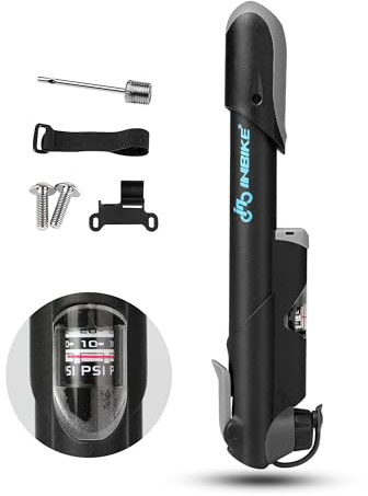 INBIKE Mini Pompe a Velo VTT Main à Pied de Haute Pression Amortisseur Route Air Manomètre Équipement Accessoires avec Support