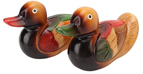 Adorno de Pato, Estatuas de Pato Mandarín de Madera, Figuras Pintadas Talladas a Mano, Estatuilla de Pájaros de Amor, Estatua de Pájaro de Jardín, Escultura Artística, Regalos de Boda, Decoración