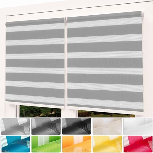 Verdunkelungsrollo Klemmfix 45 x 150 cm Hitzeschutz Energiesparend Seitenzugrollo Doppelrollo Thermorollo inkl. Montagematerial für Schlafzimmer Küche, Hellgrau