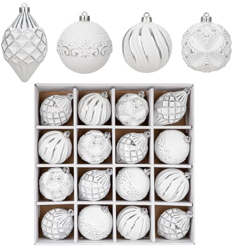 12er-Set Dekorative Weihnachtskugel Rustikale Weihnachtskugel-Ornamente im Vintage-Stil Weihnachtsdeko Weihnachtsbaum Dekoration Set für Weihnachtsbaum, Weihnachtshochzeitsfeier, Weiß