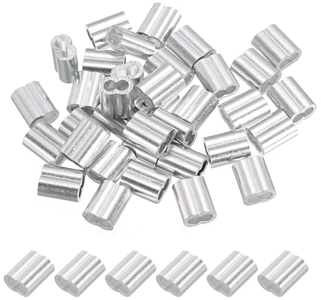 PATIKIL 5/64 / 2 mm Aluminium-Klemmhülsen, 35 Stück Kabel-Klemmösen Drahtseilhülsen für Rigging-Geländer, silberfarben
