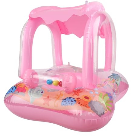 Baby Swimming Float Inflatable Baby Pool Float with Sun Protection Canopy Sunshade Infants Toddlers Floaties Inflatable Ride-ons Float Seat Boat Summer Party Decor for 1-4 Yrs