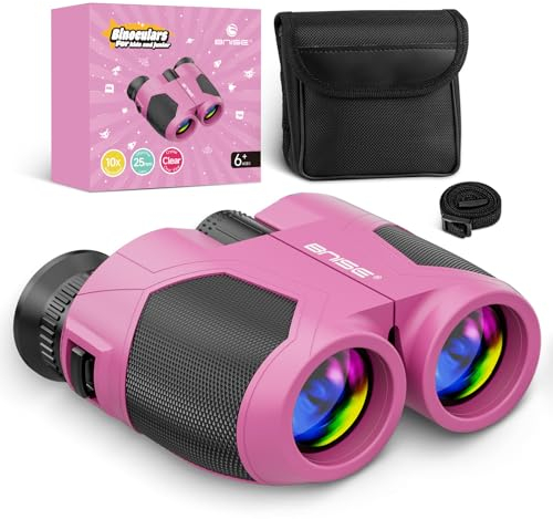 BNISE Kompaktes Fernglas für Erwachsene & Kinder, 10x25, echte Optik für Outdoor, Reisen & Camping, Rosa