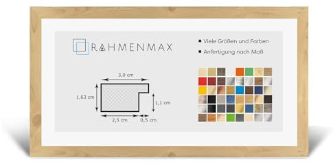 RahmenMax Morena Bilderrahmen Posterrahmen 20x60 cm Fichte Dekor 60x20 cm mit weisser Rückwand und Antireflex Acrylglas