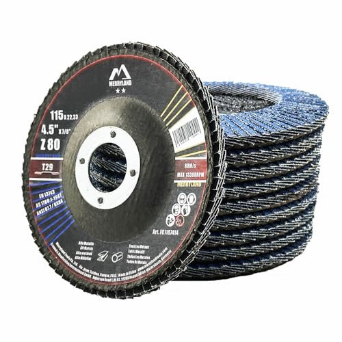 Merryland Dischi Lamellari 115 Ferro Metallo per Smerigliatrice Angolare, 115mm Grana 80 T29 Disco Lamellare 10 Pezzi, Corindone Zirconio Blu Acciaio INOX Dischi Abrasivi, Craft-Line FC1107414-10