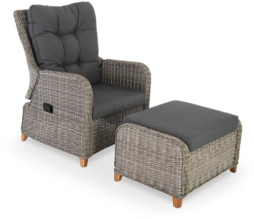Raburg Alisa Gartenstuhl, Polyrattan, m. Polster & Hocker, Braun/Dunkelgrau