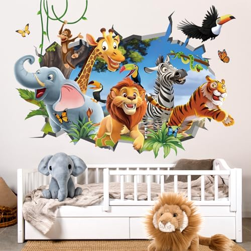 decalmile Adesivi Murali Animali della Giungla Adesivi da Parete Bambini Safari Giraffa Elefante Leone Decorazione Murale Asilo Nido Camerette Bambini Camera da Letto