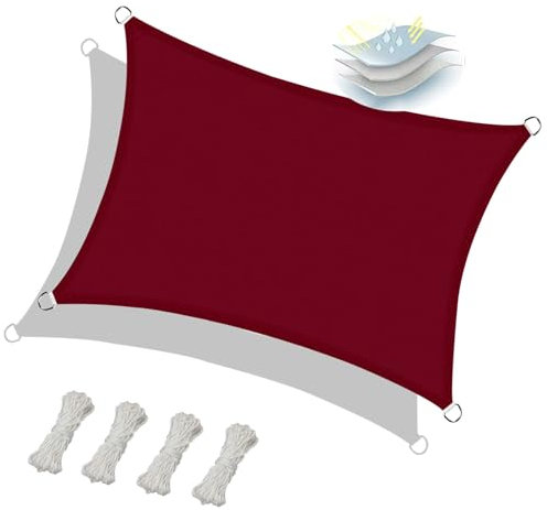 Tenda a Vela Ombreggiante 3 x 9 m Parasole Tenda Da Sole, Vela Ombreggiante Parasole, PES 185 g/m² Acqua Resistente al Vento per Esterno Giardino Terrazzo, Weinrot