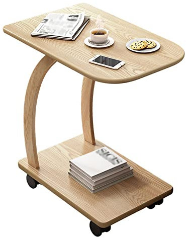 SFNIOKFG Überbetttisch mit Rollen, Laptopständer auf Rollen für Schlafsofa, mobiler Computer, tragbarer Schreibtisch, Massivholzplatte, Holzfarbe