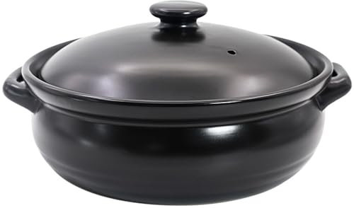 pots en terre cuite pour la cuisine, Soupière en céramique noire avec couvercle, soupière de service ronde en faïence, marmite de grande capacité, marmite en argile faite à la main avec poignée for re