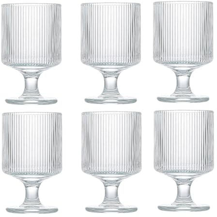DSDGVDFBV Clear, 6 Stück Cocktailgläser, Glas Eisbecher Dessertgläser Mit Fuß 190ML Weingläser Eiskaffeegläser Wassergläser| Geriffelte Trinkgläser Latte
