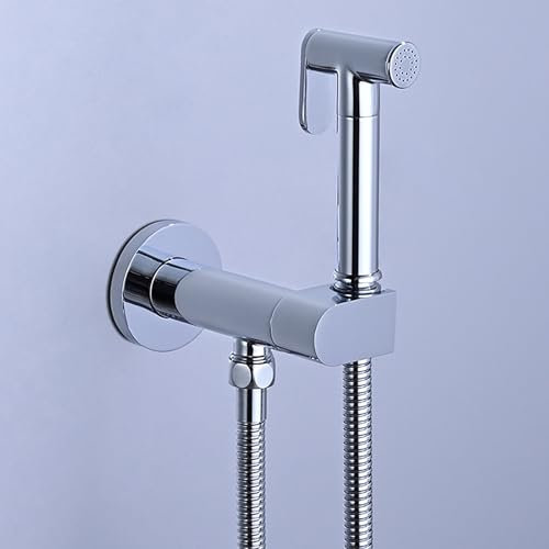 Kit Douchette WC Eau Chaude et Froide, Kit de Pulvérisateur de Bidet à Main Laiton Pulvérisateur de Toilette pour Bidet a Mural Kit de Bidet avec Support Intégré, Tuyau de Douche de 1,5M(Chrome)