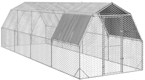vidaXL Hühnerstall mit Dach 2,5x8x2,25 m Verzinkter Stahl, Freilaufgehege, Tierlaufstall, Hühnerhaus, Freigehege, Kleintierstall, Geflügelstall