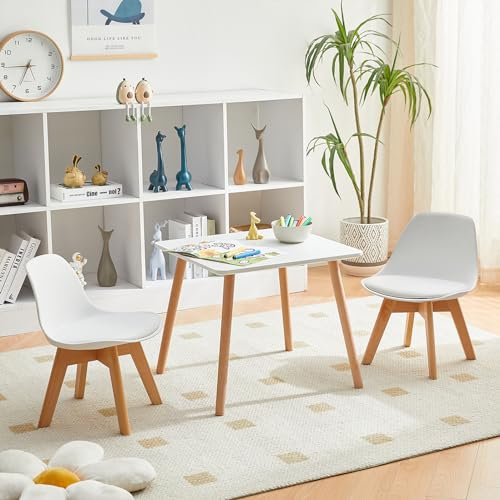 LuxNook Kindersitzgruppe, Kindertisch mit 2 Stühle, Kindermöbel,1 bis 6 Jahre Kinder, FSC-zertifiziertes massives Buchenholz, Tisch & Stühle Kinderzimmer Set, weiß
