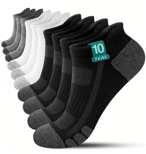 YouShow Cotton Trainer Socks 10 Pairs Ankle Sports Socks for Men & Women | Arch Support, Anti Blister, Non Slip, Seamless, Short, Extended Heel, Oeko-Tex, Breathable, Casual, Running Athletic Socks