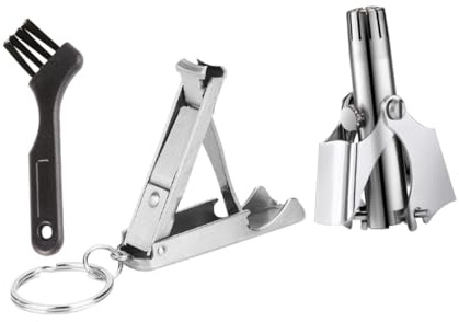 ELAYARD Nasenhaarschere Satz Edelstahl Präzise Schmerzfrei Mechanisch für Herren Ohr und Nasenhaarschneider mit Nagelknipser und Reinigungsbürste