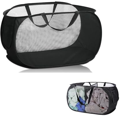 YIHECWY Laundry Hamper Mesh Collapsible Laundry Basket Portable Folding Laundry Basket Foldable Clothes Hamper Pop Up Laundry Baskets Easy Carry Handles (Full refund for quality issues)