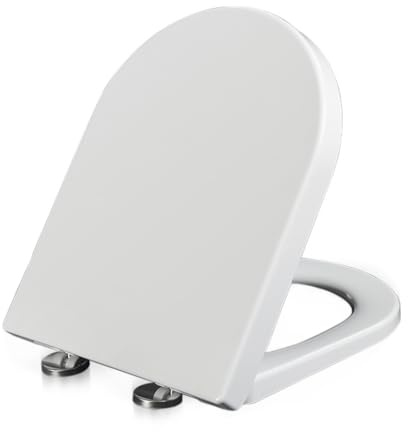 Asiento de inodoro de cierre suave, asiento de inodoro blanco en forma de D con liberación rápida para una fácil limpieza, asientos de inodoro con bisagras ajustables de acero inoxidable de doble
