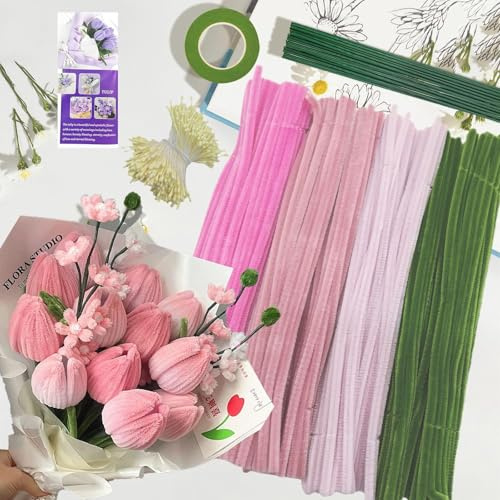 ROEOWENE 400 st chenilletråd 30 cm x 6 mm piprensare blommor hantverk för piprensare gör-det-själv färgglada Cure Pipe Pipe Cleaners rörtråd för kreativ dekor - rosa