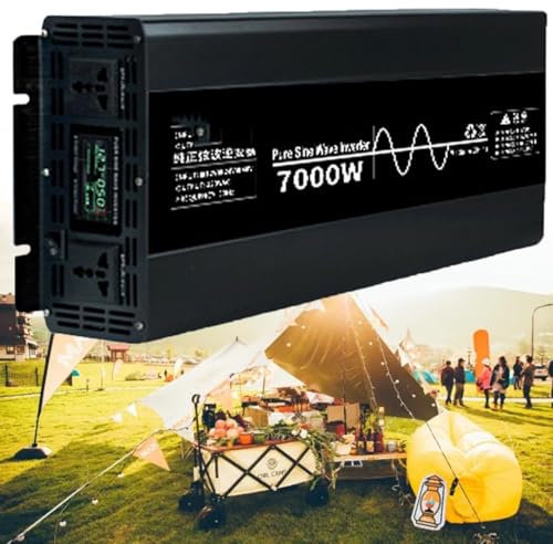 Inversor de onda sinusoidal pura, 3000, 3500, 4500 y 7000 W, convertidor de corriente para coche, CC 12, 24 y 48 V a CA 110 y 220 V, con pantalla LCD, para caravanas y camping, 7000 W (48 V a 220 V)