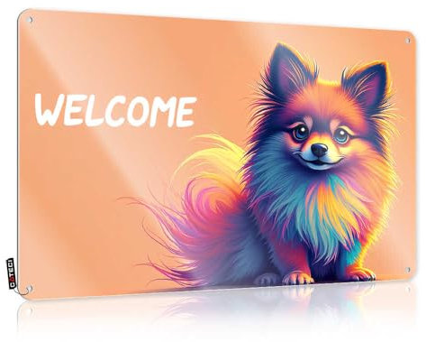 Dorm Door Sign Welcome To The Colorful World Of Pomeranians Tin Sign Tin Wall Decor Metal Sign Funny(20X30CM)