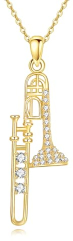 YFN trombon kedja sterlingsilver förgylld trumpetas musikaler hänge halsband musikinstrument smycke broadway present för kvinnor trombon spelare