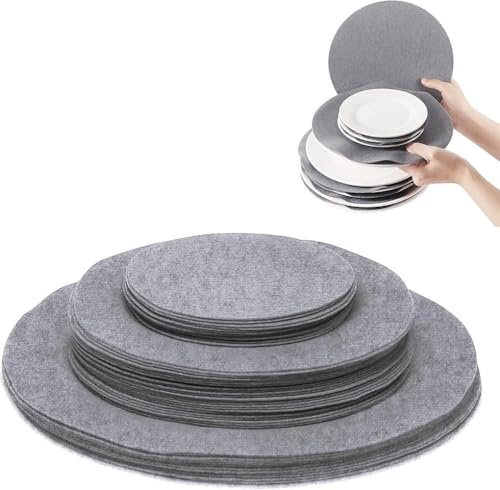 PAIKIUU Plattenschoner zum Stapeln von 3 Größen, 6PCS Runde Teller Trenner zum Stapeln von Filzplattentrennern Topfpfannenschutz Pads zum Verpacken Stapeln von Procelain Kochgeschirr Schwarz