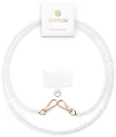 ONEFLOW Perlen Handykette Universal zum Umhängen, Handyband für Hüllen, Glitzer Perlen Kette ohne Handyhülle, Abnehmbar mit Karabiner für alle Smartphones, Chainless Paradise Pearls