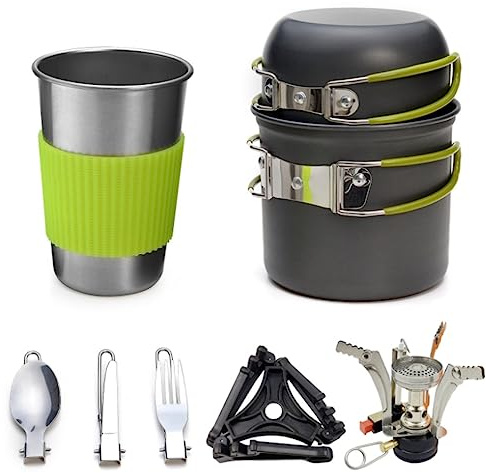 TOTIKI Gavetta Campeggio Forniture da Esterno Set di Pentole da Campeggio Set da Cucina per 1 O 2 Persone in Viaggio Trekking E Campeggio Campeggio Utensili(Black)