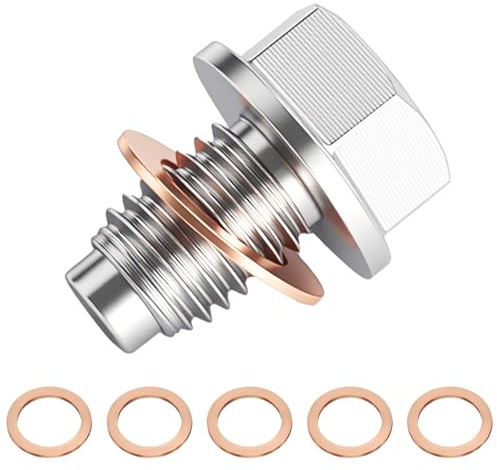 Tornillo magnético de drenaje de aceite con junta, tornillo de drenaje de aceite M12 x 1,5, tuerca de drenaje de acero inoxidable, adaptador de retorno magnético para cárter de aceite, incluye juntas