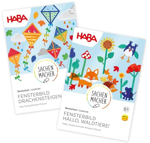 HABA Sachenmacher Bastelset Herbst für Kinder ab 5 Jahren – Kreative Fensterdeko mit Waldbewohnern & Herbstmotiven – 2er Set – 2014004