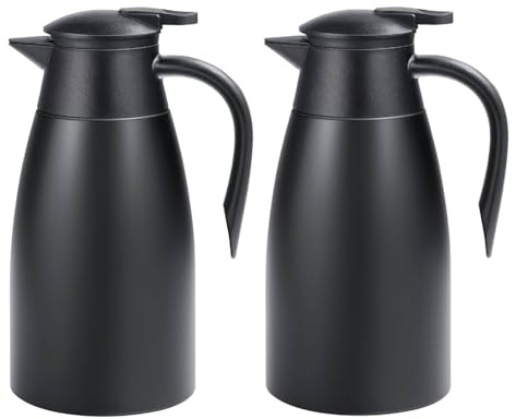 2er Set Thermoskanne Edelstahl, Isolierkanne 1,5 Liter, Kaffeekanne Thermo, Auskleidung aus Edelstahl 304, Doppelschichtige Vakuumisolierung, Kaffeekanne (Schwarz)