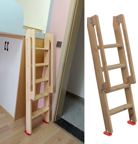 Climbing ladder,Natural Solid Wood Bunk Bed Ladder, Short Loft Dorm Home Attic Ladder 49in/59in, Space Saving Rv Twin Bunk Bed with Hooks, Straight Escape Ladder(4 Step 125cm/49)