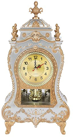 SustVita Orologio da camino decorativo antico, orologio da scrivania in stile vintage, orologio da tavolo a batteria con fascino classico per soggiorno e studio (Bianco)