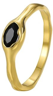 Wycian Verlobung Ring mit Gravur Vorsteckring Gold 9K Gold Au375 Achat Schwarzer Ovaler Onyx Größe 53 (16.9) Klassisch für Frau Hochzeit Personalisierbar