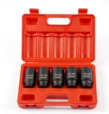 1/2 Drive Deep Spindle Axle Nut Impact Socket | 5 PCS Metric Axle Nut Socket Set, CR-MO, 12 Point Design, 30,32,33,35,36mm, 1/2 Inch Heavy Duty Deep Impact