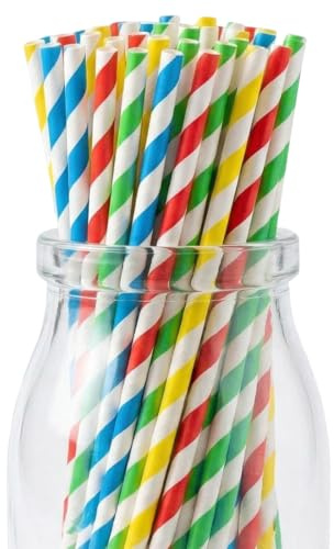 YIPFEN 100 Pajitas de Papel de Colores, 3 Capas Resistentes, Biodegradables y Compostables, para Bebidas Frías/Calientes, Decoración de Fiestas