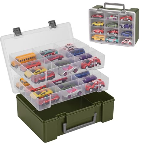 Madcat Spielzeug-Auto-Organizer, kompatibel mit Spielzeugautos im Maßstab 1:64, Streichholzschachtel-Autos, Mini-Spielzeug und kleinen Puppen. 24 Fächer, Spielzeug-Aufbewahrungsvitrine mit 2 Schichten
