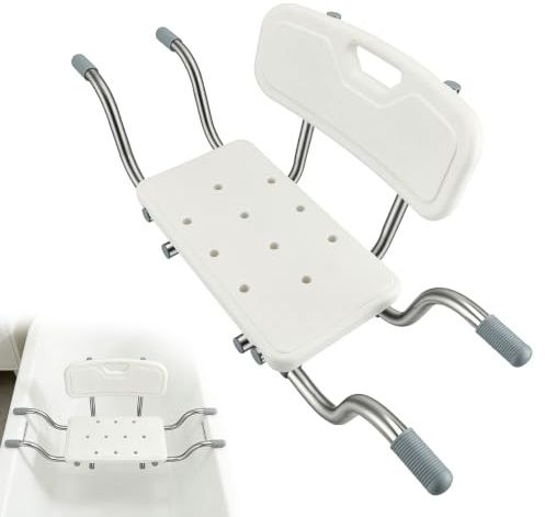Normodic Asiento de bañera para personas mayores con respaldo, taburete antideslizante y extensible (76-96 cm), asiento de bañera de hasta 150 kg, ayuda para adultos