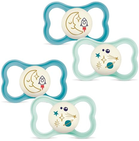 MAM Night MAM Air Silikon // 4er Set // Schnuller 16+ MAM Air Night MIx Neutral // 4er Set // inkl. 2 Sterilisiertrasportboxen