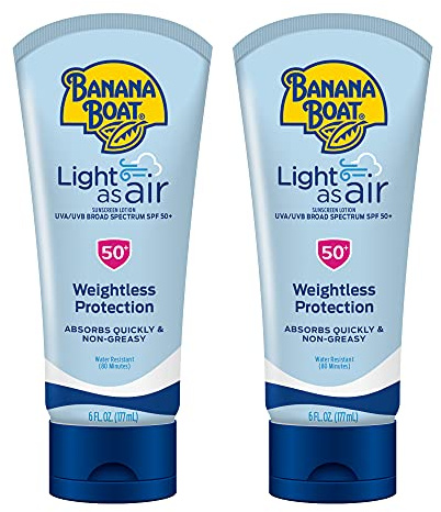 Banana Boat Light As Air Sunscreen Lotion SPF 50 Twin Pack | Lightweight & Non-Greasy Lotion Sunscreen SPF 50, Sunblock, Oxybenzone Free, 6oz each