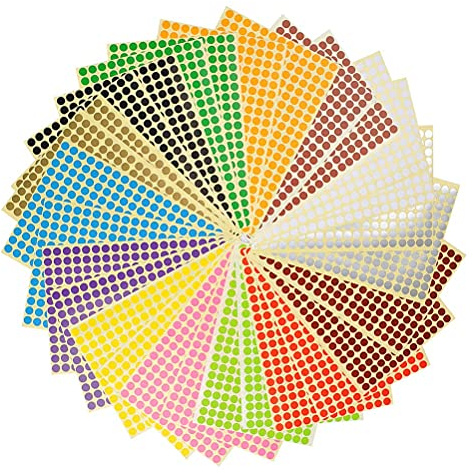 28 Bunt Etiketten Blätter Klebepunkte Markierungspunkte Ø 8mm Sticker 7280 Punkte 14 Farben runde Punktaufkleber Set